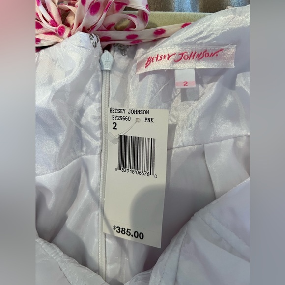Betsey Johnson NWT SIze 2 Pink/White ruffle hem Dress - Picture 2 of 5